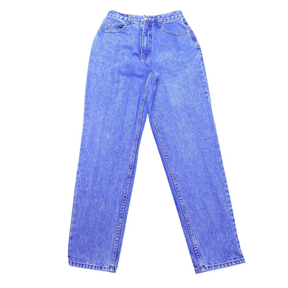Vintage Anchor Blue High Waisted Mom Jeans Blue Acid Wash Tapered Leg Size 7 M